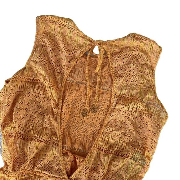 NWT Luli Fama Obsession Scalloped Romper Yellow Cuban Sunset Small Coverup - Picture 6 of 11